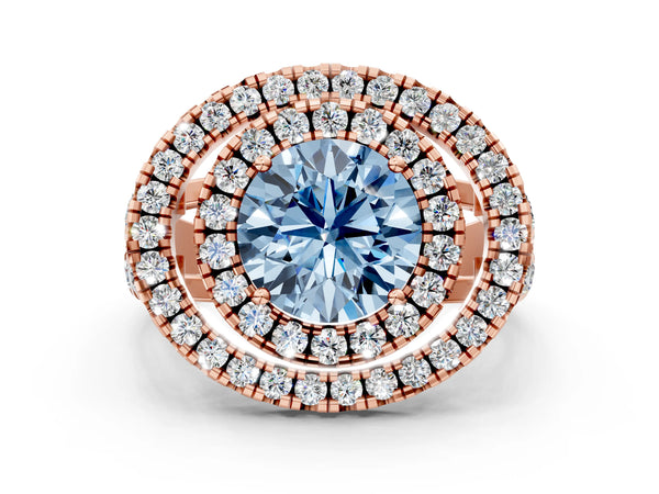 Rose Gold Round Halo Engagement Ring Setting for Fancy Blue Center - Design RJ-762