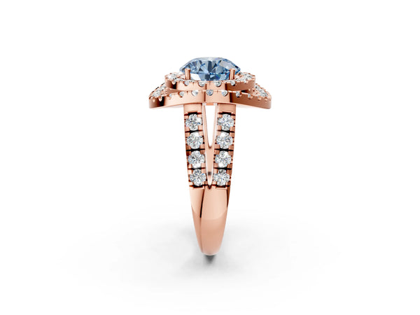 Rose Gold Round Halo Engagement Ring Setting for Fancy Blue Center - Design RJ-762