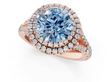 Rose gold Double Halo Fancy Blue Round  Cut Diamond Split Shank Ring with Four Prong Setting_21