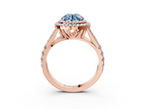 Rose gold Double Halo Fancy Blue Round  Cut Diamond Split Shank Ring with Four Prong Setting_23