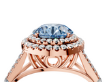 Rose gold Double Halo Fancy Blue Round  Cut Diamond Split Shank Ring with Four Prong Setting_24