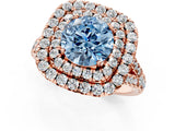 Rose gold Double Halo Fancy Blue Round  Cut Pave Split Shank Prong Set Ring_16