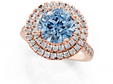 Rose gold Double Halo Fancy Blue Round  Diamond Pave Band with Four-Prong Setting_44
