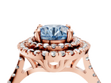 Rose gold Double Halo Fancy Blue Round  Diamond Pave Band with Four-Prong Setting_47