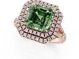 Rose gold Double Halo Fancy Green Asscher Cut Diamond Split Shank Engagement Ring with Four-Prong Setting_4