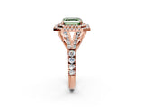 Rose gold Double Halo Fancy Green Asscher Cut Diamond Split Shank Engagement Ring with Four-Prong Setting_5