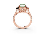 Rose gold Double Halo Fancy Green Asscher Cut Diamond Split Shank Engagement Ring with Four-Prong Setting_6
