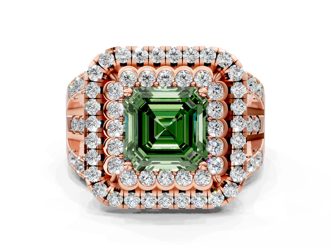 Rose gold Double Halo Fancy Green Asscher Cut Diamond Split Shank Pave Set Ring_3