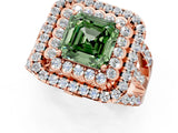 Rose gold Double Halo Fancy Green Asscher Cut Diamond Split Shank Pave Set Ring_4