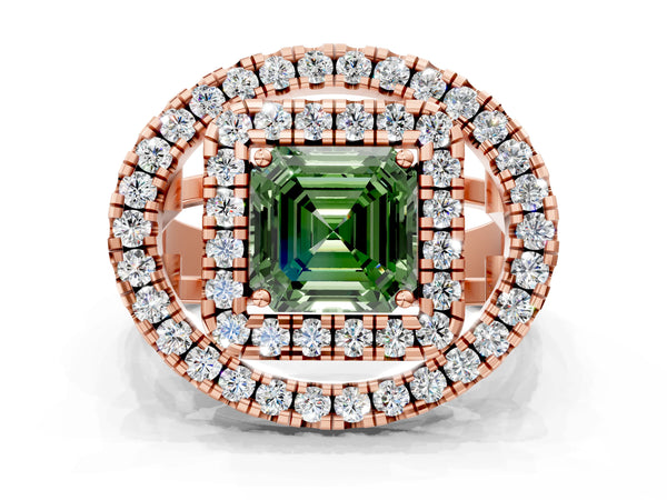 Rose Gold Asscher Cut Halo Engagement Ring Setting for Fancy Green Center - Design RJ-762