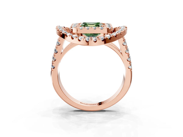 Rose Gold Asscher Cut Halo Engagement Ring Setting for Fancy Green Center - Design RJ-762