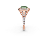 Rose gold Double Halo Fancy Green Asscher  Cut Diamond Split Shank Ring with Four Prong Setting_2