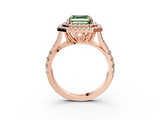 Rose gold Double Halo Fancy Green Asscher  Cut Diamond Split Shank Ring with Four Prong Setting_3