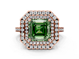 Rose gold Double Halo Fancy Green Asscher  Diamond Pave Band with Four-Prong Setting