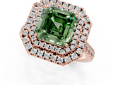 Rose gold Double Halo Fancy Green Asscher  Diamond Pave Band with Four-Prong Setting_1
