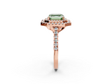 Rose gold Double Halo Fancy Green Asscher  Diamond Pave Band with Four-Prong Setting_2