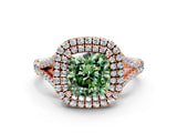 Rose gold Double Halo Fancy Green Cushion -Shaped Split Shank Diamond Ring with Prong Setting_15