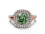 Rose gold Double Halo Fancy Green Cushion Cut Diamond Split Shank Engagement Ring with Four-Prong Setting_3