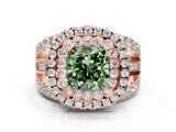 Rose gold Double Halo Fancy Green Cushion Cut Diamond Split Shank Pave Set Ring_3