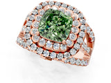 Rose gold Double Halo Fancy Green Cushion Cut Diamond Split Shank Pave Set Ring_4