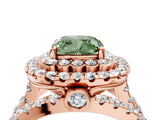 Rose gold Double Halo Fancy Green Cushion Cut Diamond Split Shank Pave Set Ring_7