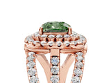Rose gold Double Halo Fancy Green Cushion Cut Diamond Split Shank Pave Set Ring_8