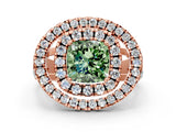 Rose gold Double Halo Fancy Green Cushion Cut Diamond Split Shank Prong Setting Ring