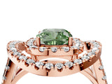 Rose gold Double Halo Fancy Green Cushion Cut Diamond Split Shank Prong Setting Ring_4