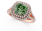 Rose gold Double Halo Fancy Green Cushion  Cut Diamond Split Shank Ring with Four Prong Setting_20