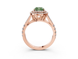 Rose gold Double Halo Fancy Green Cushion  Cut Diamond Split Shank Ring with Four Prong Setting_22
