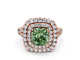 Rose gold Double Halo Fancy Green Cushion  Cut Pave Split Shank Prong Set Ring_15
