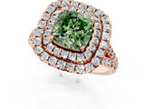 Rose gold Double Halo Fancy Green Cushion  Cut Pave Split Shank Prong Set Ring_16