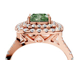 Rose gold Double Halo Fancy Green Cushion  Cut Pave Split Shank Prong Set Ring_19