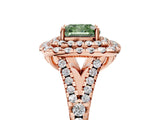 Rose gold Double Halo Fancy Green Cushion  Cut Pave Split Shank Prong Set Ring_20