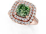 Rose gold Double Halo Fancy Green Cushion  Diamond Pave Band with Four-Prong Setting_44