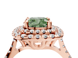 Rose gold Double Halo Fancy Green Cushion  Diamond Pave Band with Four-Prong Setting_47