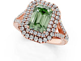 Rose gold Double Halo Fancy Green Emerald -Shaped Split Shank Diamond Ring with Prong Setting_16