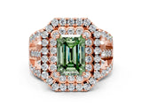Rose gold Double Halo Fancy Green Emerald Cut Diamond Split Shank Pave Set Ring_3