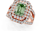Rose gold Double Halo Fancy Green Emerald Cut Diamond Split Shank Pave Set Ring_4