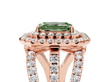 Rose gold Double Halo Fancy Green Emerald Cut Diamond Split Shank Pave Set Ring_8