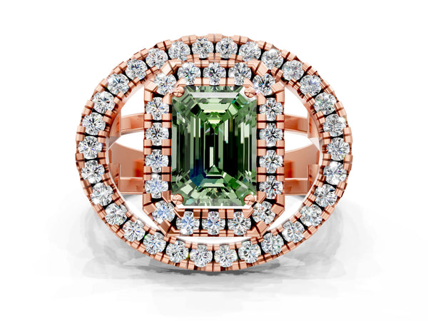 Rose Gold Emerald Cut Halo Engagement Ring Setting for Fancy Green Center - Design RJ-762