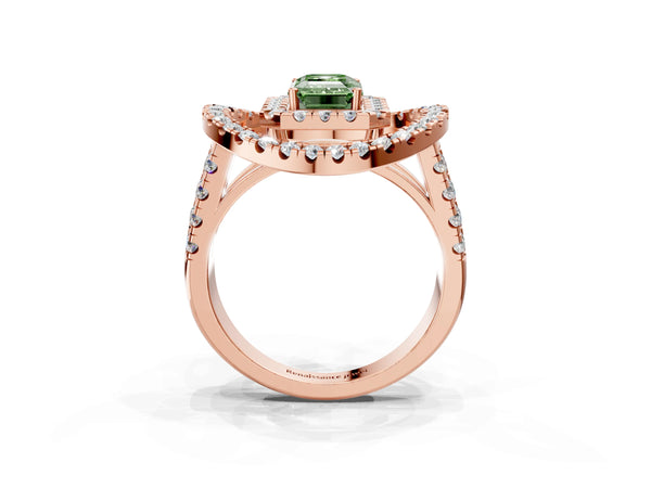 Rose Gold Emerald Cut Halo Engagement Ring Setting for Fancy Green Center - Design RJ-762