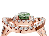 Rose gold Double Halo Fancy Green Emerald Cut Diamond Split Shank Prong Setting Ring_4