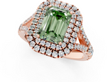 Rose gold Double Halo Fancy Green Emerald  Cut Diamond Split Shank Ring with Four Prong Setting_21