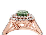Rose gold Double Halo Fancy Green Emerald  Cut Diamond Split Shank Ring with Four Prong Setting_24