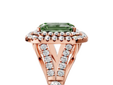 Rose gold Double Halo Fancy Green Emerald  Cut Diamond Split Shank Ring with Four Prong Setting_25