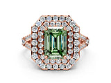Rose gold Double Halo Fancy Green Emerald  Cut Pave Split Shank Prong Set Ring_15