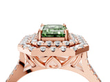 Rose gold Double Halo Fancy Green Emerald  Cut Pave Split Shank Prong Set Ring_19