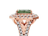 Rose gold Double Halo Fancy Green Emerald  Cut Pave Split Shank Prong Set Ring_20