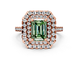 Rose gold Double Halo Fancy Green Emerald  Diamond Pave Band with Four-Prong Setting_48